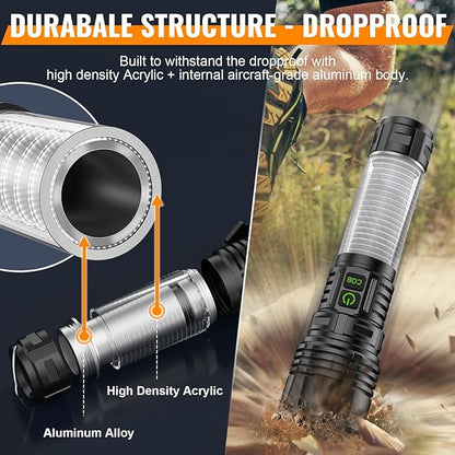 Flashlights 100000 High Lumens Rechargeable - 360° COB Lantern Camping Flashlight 2000 Meters Long Beam Super Bright LED Flash Light, Waterproof, 20H Runtime,5 Modes,Zoomable Handheld Flashlight