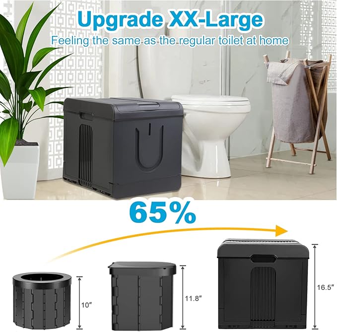 PORMYTRIP Portable Toilet Camping Toilet Foldable Toilet for Car Indoor Outdoor Commode Travel Toilet Portable Toilet for Camping,Tent,Hiking,Boating,Long Road Trips,Traffic jam,Home XX-Large Black