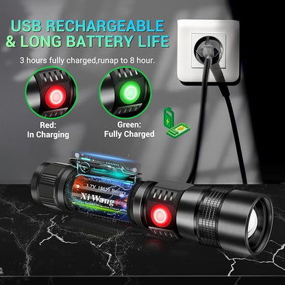Rechargeable UV Flashlight, 3in1 Tactical Flashlight LED UV Black Light with Redlight, 1200 High Lumen Magnetic LED Flashlight with COB Sidelight, 7 Mode, Zoomable, Waterproof for Camping 2Pack