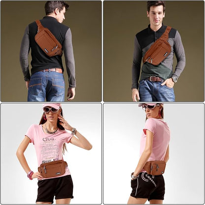 CXWMZY Fanny Packs For Women & Men Waist Pack Hip Bum Bag with Multi-Pockets Large Capacity Waterproof Casual Bum Bag for Disney Traveling Casual Cycling Running Hiking (Brown1)