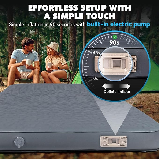 Hikenture 4" Thick Self Inflating Sleeping Pad with Electric Pump, Ultralight Foam Camping Mattress 2 Person, 9.5 R-Value Insulated Sleeping Mat, Portable Double Camping Pad for Tent, Car, Truck