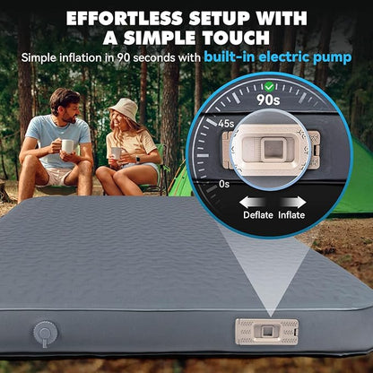 Hikenture 4" Thick Self Inflating Sleeping Pad with Electric Pump, Ultralight Foam Camping Mattress 2 Person, 9.5 R-Value Insulated Sleeping Mat, Portable Double Camping Pad for Tent, Car, Truck