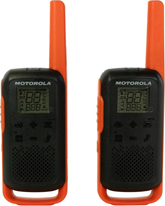 Motorola Solutions, Portable FRS, T275, Talkabout, Two-Way Radios, Rechargeable, 22 Channel, 25 Miles, Orange W/Black, 2 Pack