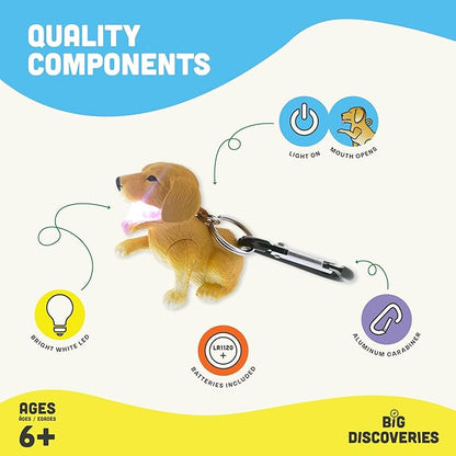 Big Discoveries WildLight Animal Carabiner Flashlight - Fun Mini Keychain Flash Lights for Kids, Nurses, Camping
