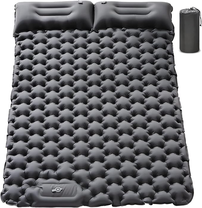Camping Sleeping Pad，Camping Mattress 2 Person with Pillow Built-in Pump，Portable Sleeping Bed Compact for Camping Hiking Backpacking Outdoor(Grey-Full)