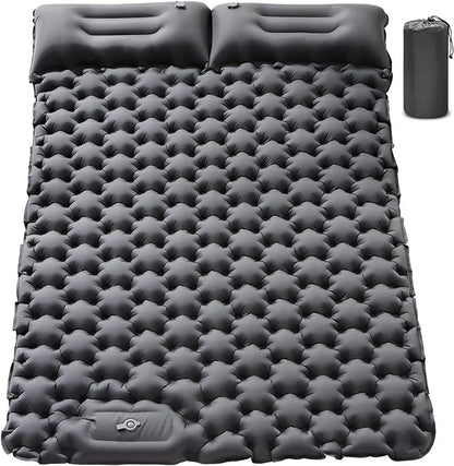 Camping Sleeping Pad，Camping Mattress 2 Person with Pillow Built-in Pump，Portable Sleeping Bed Compact for Camping Hiking Backpacking Outdoor(Grey-Full)