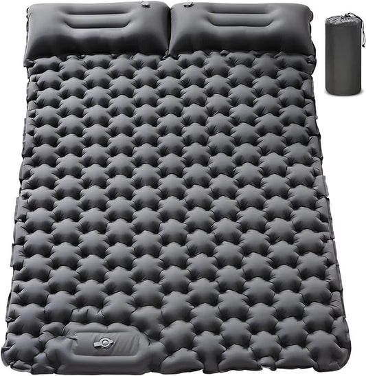 Camping Sleeping Pad，Camping Mattress 2 Person with Pillow Built-in Pump，Portable Sleeping Bed Compact for Camping Hiking Backpacking Outdoor(Grey-Full)