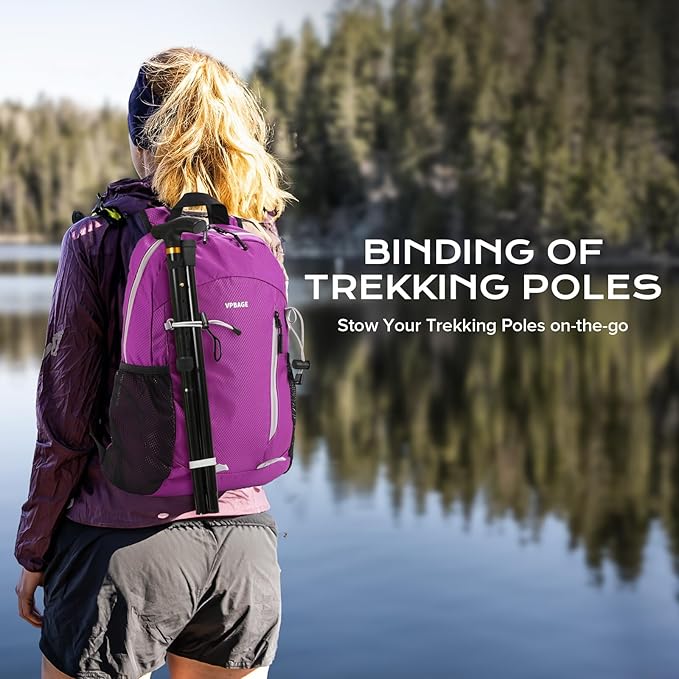 15L Highly Water-resistant Hiking Daypack, Small Backpack Travel Outdoor, Lightweight Day Pack with Tool Loops(Purple)