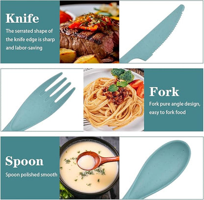 4 Set Reusable Utensils Set with Case, Travel Utensils with Case, Reusable Plastic Spoons and Forks Sets for Lunch Box Accessories, Portable Cutlery Set for Kids Adults Picnic Camping Work Use