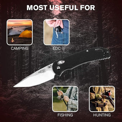 Firebird GANZO F753M1 Pocket Folding Knife G-10 Anti-Slip Handle with Clip 440C Stainless Steel Blade Camping Fishing Outdoor Folder EDC Knife (Black)