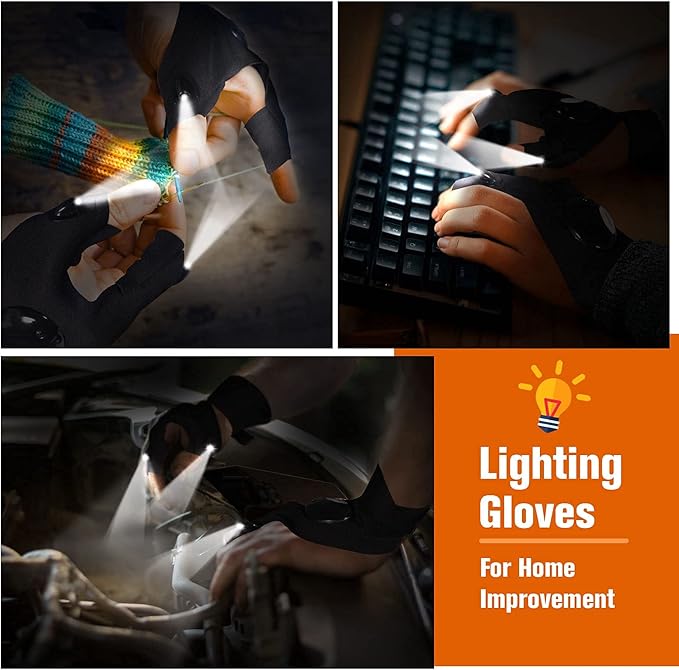Jasee Led Flashlight Gloves, Gifts for Men Him Dad Husband, Cool Gadgets for Men Hands-Free Waterproof Gloves for Night Fishing, Running, Camping, Men Gifts for Birthday Father's Day