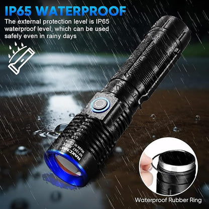 NAKCNM Magnetic Flashlight LED Rechargeable Flashlights High Lumens, 25000lm 4 Modes with Clip&Diffuser, Waterproof Super Bright Flashlights for Home Emergency Camping, Dimmable (Black+Silver)