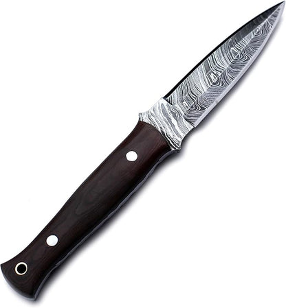 Handmade Damascus Steel Knife for Hunting,Survival,Camping,Bushing and Fishing, Fixed Blade Spear point Full Tang Micarta Handle with Cowhide-Leather Sheath -WKD-800