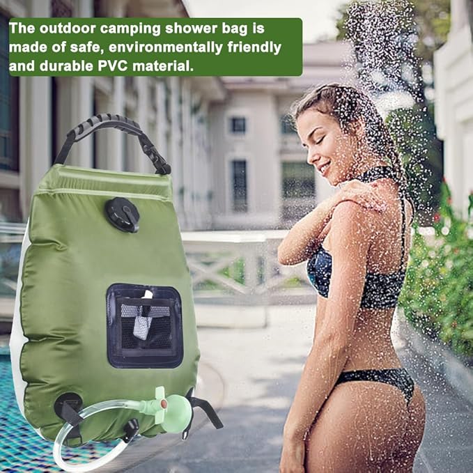 Solar Portable Shower Bag, 5 Gal/20L Compact Outdoor Heating Camping Shower Bag with On-Off Switchable Shower Head&Removable Hose Suitable for Camping, Hiking, Travel, Beach Swimming