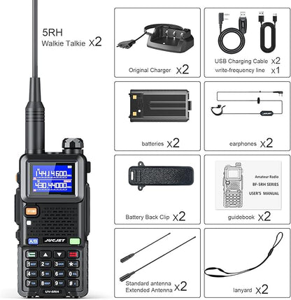 5RH Ham Long Range Radio 10W Radio (Upgraded of UV-5R), 999CH One Key Frequency Match, 2500mAh Battery Rechargeable Walkie Talkies, with Programming Cable, Earpiece, Type-C Charging(2 Pack)