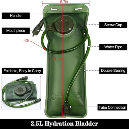 1.5/2/2.5/3L Hydration Bladder, 2pcs Water Bladder, Leakproof Water Reservoir for Hiking Biking Climbing Cycling Running Camping Backpack, Blue and Army Green