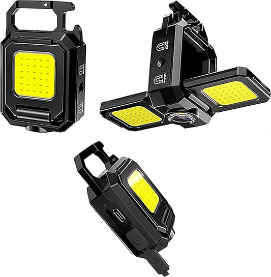 Super Bright 2000 Lumens Rechargeable LED Small Pocket Utility Flashlight, IPX4 Waterproof, Portable Outdoor COB Keychain Flashlight for Camping Adventures with 90° Foldable Side Lights