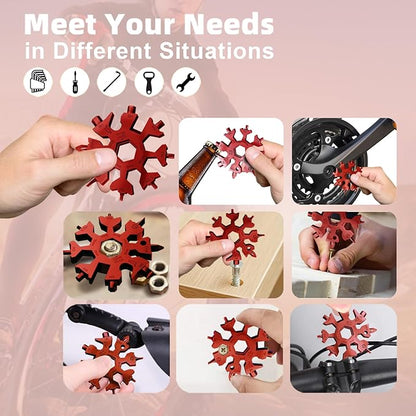 18 in 1 Snowflake Multi Tool, Phillips Flat Screwdriver Kit/Wrench/Bottle Opener, EDC Camping Gear, Gifts for Men (Red)