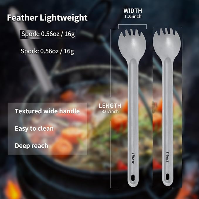 Titanium Spork Long Handle, 8.7" Camping Spork, Backpacking Spoon, Ultra Lightweight Camping Utensil for Backpacking Camping, Hiking, Travel