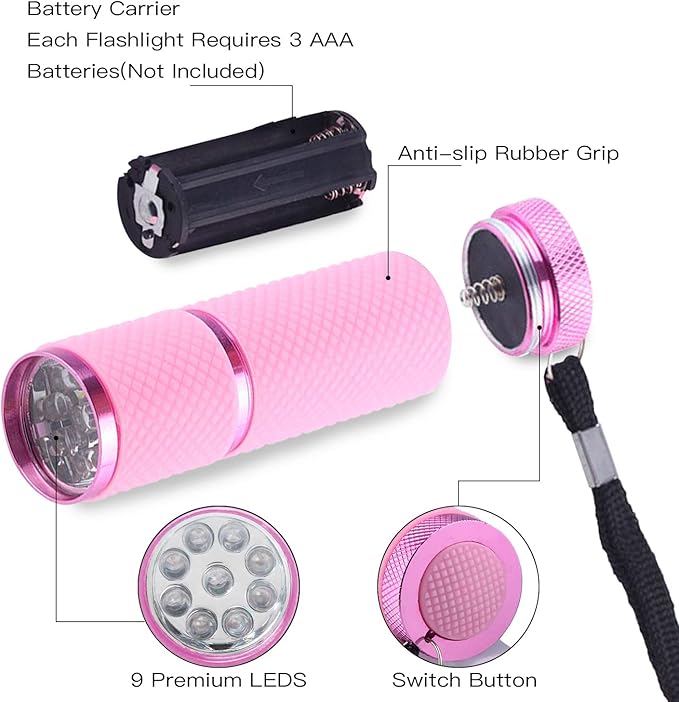 Rocutus LED Flashlight,4 Pack Small Glow Flashlights Mini LED Flashlights Rubber Coated Flashlights with 9 LED Lights,Portable Handy Lights for Camping, Hiking, Indoor,Nail Gel Dryer