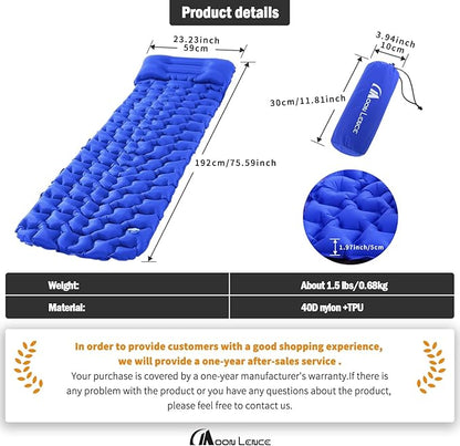 MOON LENCE Sleeping Pad for Camping, Inflatable Sleeping Mat Camping Mat with Pillow, Compact Ultralight Waterproof Camping Mattress for Backpacking, Hiking, Traveling (Azure)