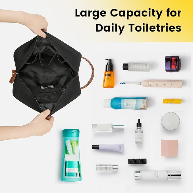 Vorspack Toiletry Bag Hanging Dopp Kit for Men Water Resistant Canvas Shaving Bag with Large Capacity for Travel- Black