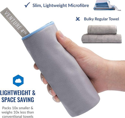 VENTURE 4TH Quick Dry Travel Towel - Fast Drying Ultra Soft Microfiber Towels - Essential for Camping, Backpacking, Yoga, Swimming, Gym, Sports and Beach - 3 Compact Sizes