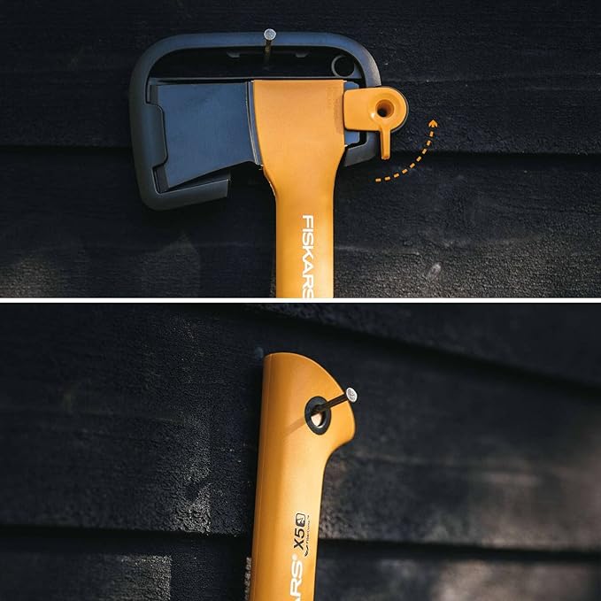 Fiskars Camping Axe XXS X5, Storage and Carrying Case Included, Length: 23 cm, Non-stick Coating, Weight: 480 g, High Steel Blade/Reinforced plastic handle, Orange, 1015617