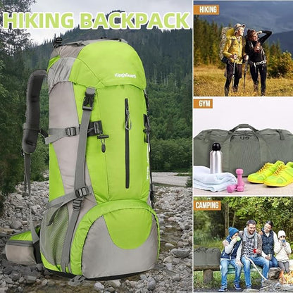 King'sGuard 70L Hiking Backpack Waterproof Camping Backpack with Rain Cover Large Lightweight Backpacking Backpack Daypack for Travel Outdoor -Frameless (Green)