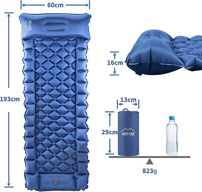 ONTYZZ Sleeping Pad for Camping Ultralight Inflatable Sleeping Pad with Built-in Foot Pump Upgraded Durable Compact Camping Air Pad for Camping Hiking Traveling, Blue