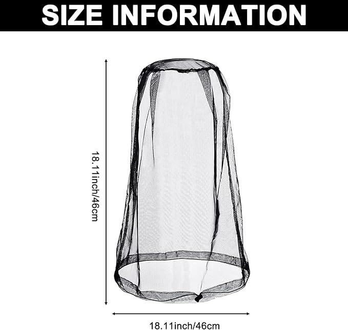 Mosquito Head Net Mesh, Bug Net for Head Mosquito Face Net for Outdoor Hiking Camping Fishing Mosquito and Insert Protection (2 Pack Black)