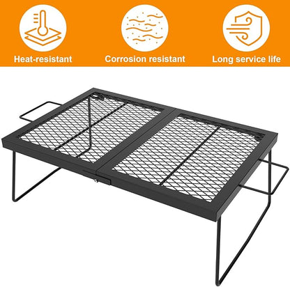 Folding campfire Grill Cooking Racks Campfire Grate Over Fire Pit, Fireplace Cooking Grate Fire grill Grate for Camping, Grill Grate Over the Fire Cooking Equipment Camping Accessories for Outside