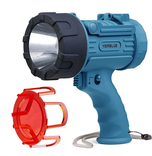 Rechargeable Spotlight,18W IPX7 Water-Resistant Flashlight, Super Bright 10000 Lumens LED,10000mAh 20h Ultra-long Standby,Ideal Spotlight for Boating, Camping, Hiking, Hurricane survival(blue)…