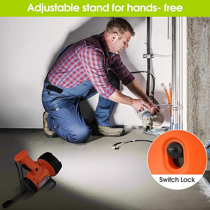 Rechargeable Spotlight Flashlight with 1000,000 Lumen LED, IP65 Waterproof Searchlight Handheld Work Light with Foldable Stand and Red Lens- Orange