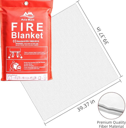Fire Blanket (39" x 39") Fiberglass Emergency Fireproof Gear, Flame Retardant Protection for Home and Kitchen with Hook and Gloves.