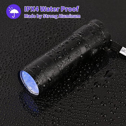 5 Pcs UV Black Light Flashlights Bulk, 9 Led 395-400nm Mini Blacklight Handheld Portable Torch Pet Urine Detector for Bed Bug, Hair, Dog Cat Urine and Stains Batteries Included