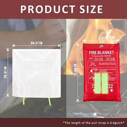 Emergency Fire Blankets, Fire Extinguisher Blanket Glow at Night, Flame Retardant Blanket Fire Safety Blanket for Home and Kitchen, Camping, Grill, Car, Office (1 Pack)