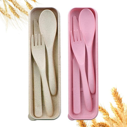 Reusable Travel Utensils Set with Case, 2 Sets Wheat Straw Portable Knife Fork Spoons Tableware, Eco-Friendly BPA Free Plastic Cutlery Travel Picnic Camping Utensils for Kids Adults Daily Use