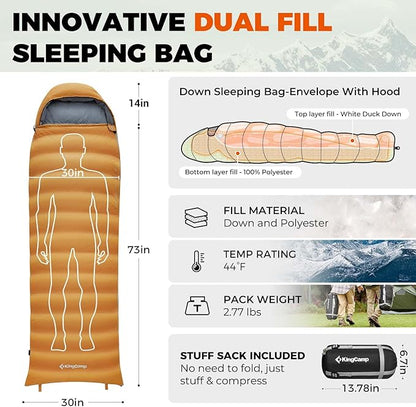 KingCamp Sleeping-Bags Down Sleeping Bag for Adults, Recycled 700 FP Cold Weather 3-4 Season Sleeping Bag