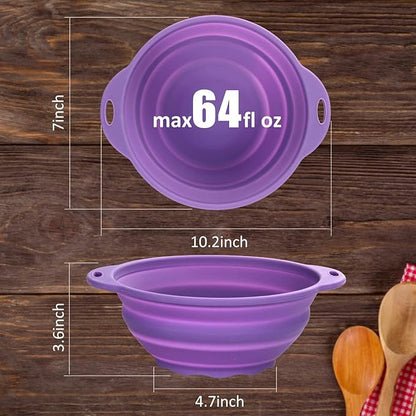 Collapsible SiliconelSalad Bowl 64oz Camping Bowl Outdoor Hiking Travel Durable Bowl for Storage and Mixing Food-Grade Silicone Food Storage Container 1 Pack (Purple)