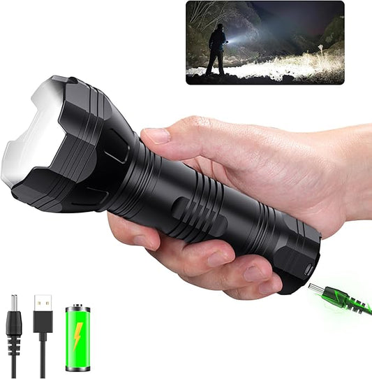Rechargeable Flashlights, Bright Flashlights High Lumens for Home with 5 Modes, IP68 Waterproof Powerful USB Flashlight, Portable LED Handheld Tactical Flash Light for Camping Hiking Outdoor
