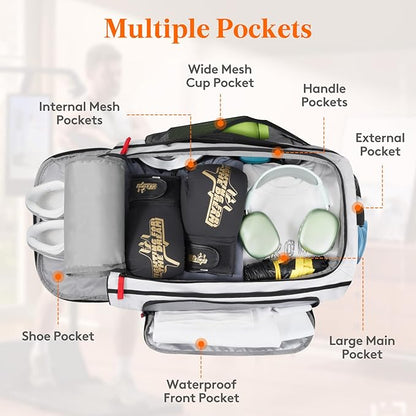 Lifewit Gym Bag for Men & Women with Shoe Compartment, 40L Carry On Duffle Bag for Travel, 3 In 1 Waterproof Weekender Workout Overnight Sports Backpack with Dry and Wet Seperation, Silver Gray