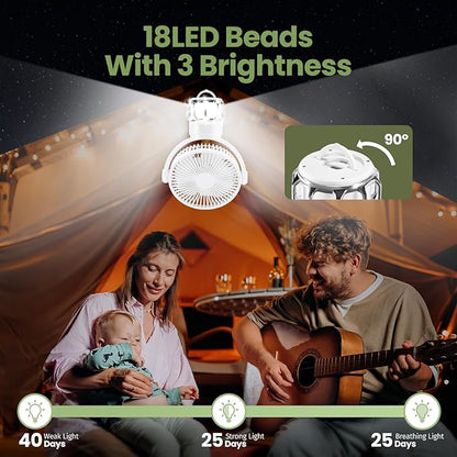 3-in-1 Portable Camping Battery Powered Fan with LED Lantern, Fan 8H Timer 270°Rotation Battery Operated Fan, 10400mAh Rechargeable USB Desk Beach Fan with Hook&Tripod, Super Quiet