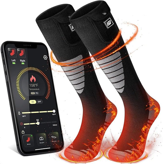 Heated Socks for Women Men Rechargeable Washable, Battery Electric Heated Socks Foot Warmers with APP Control for Skiing Hunting Riding Camping Fishing Hiking Outdoor Work