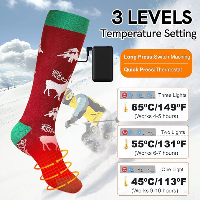Electric Heated Socks, Upgraded Winter Rechargeable Washable Battery Heat Socks Men Women Thermal Warming Socks for Outdoor Hiking Camping Skiing Fishing Hunting Mountaineering