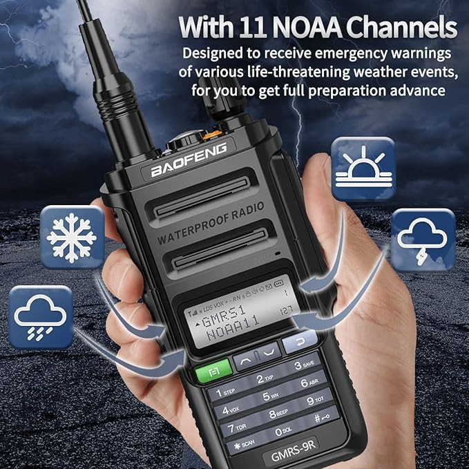 Baofeng GMRS-9R GMRS Radio Waterproof IP67 Two Way Radios GMRS Repeater Capable Rechargeable Walkie Talkies Long Range NOAA Weather Alerts Scan with Extra Tactical Antenna,2800mAh Battery,Speaker Mic