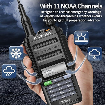 Baofeng GMRS-9R GMRS Radio Waterproof IP67 Two Way Radios GMRS Repeater Capable Rechargeable Walkie Talkies Long Range NOAA Weather Alerts Scan with Extra Tactical Antenna,2800mAh Battery,Speaker Mic