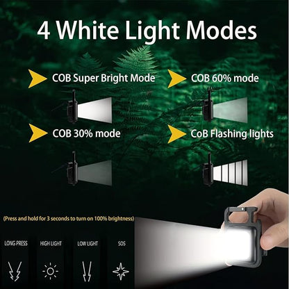 COB Keychain Work Light Keychain LED Flashlight and 4 Keychains with 4 Lighting Modes, Perfect for Daily Carrying, Emergency Camping, Outdoor use, and Holiday Gifts (3)