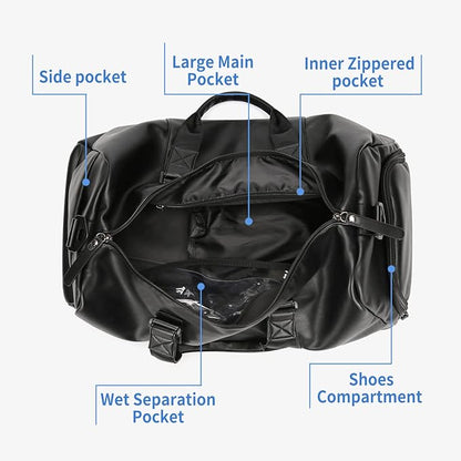 Sports Gym Tote Bag for Men & Women - Travel Duffel with Shoes Compartment & Wet Pocket, Shoulder Weekender Overnight Bag, Black