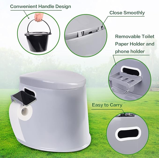 Portable Toilet, Adult and Child Toilet, 5.3 Gallon Mobile Toilet Bucket, Camping and Rv Toilet, Suitable for Camping, Hiking, Rv, Boat, Bedroom